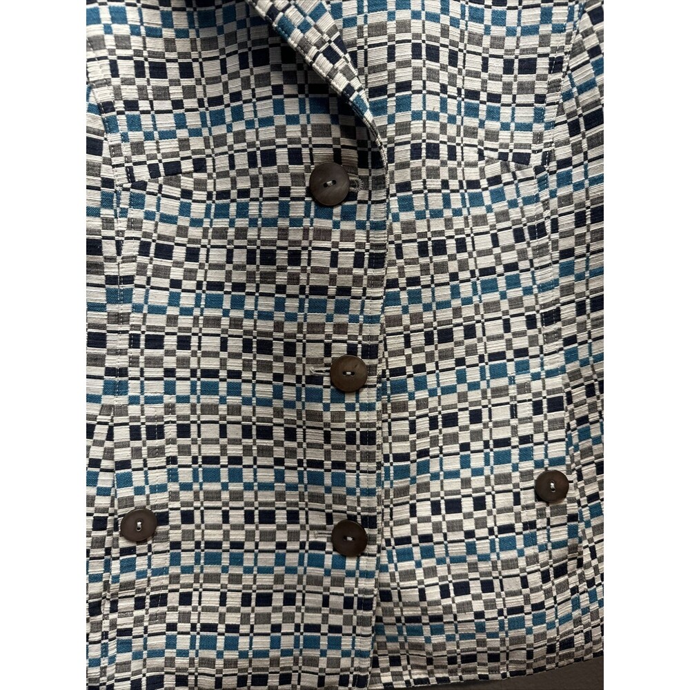 Nina Mclemore Women Blue,White Geometric Pattern Button Front Blazer Jacket Sz 2 - Picture 2 of 16